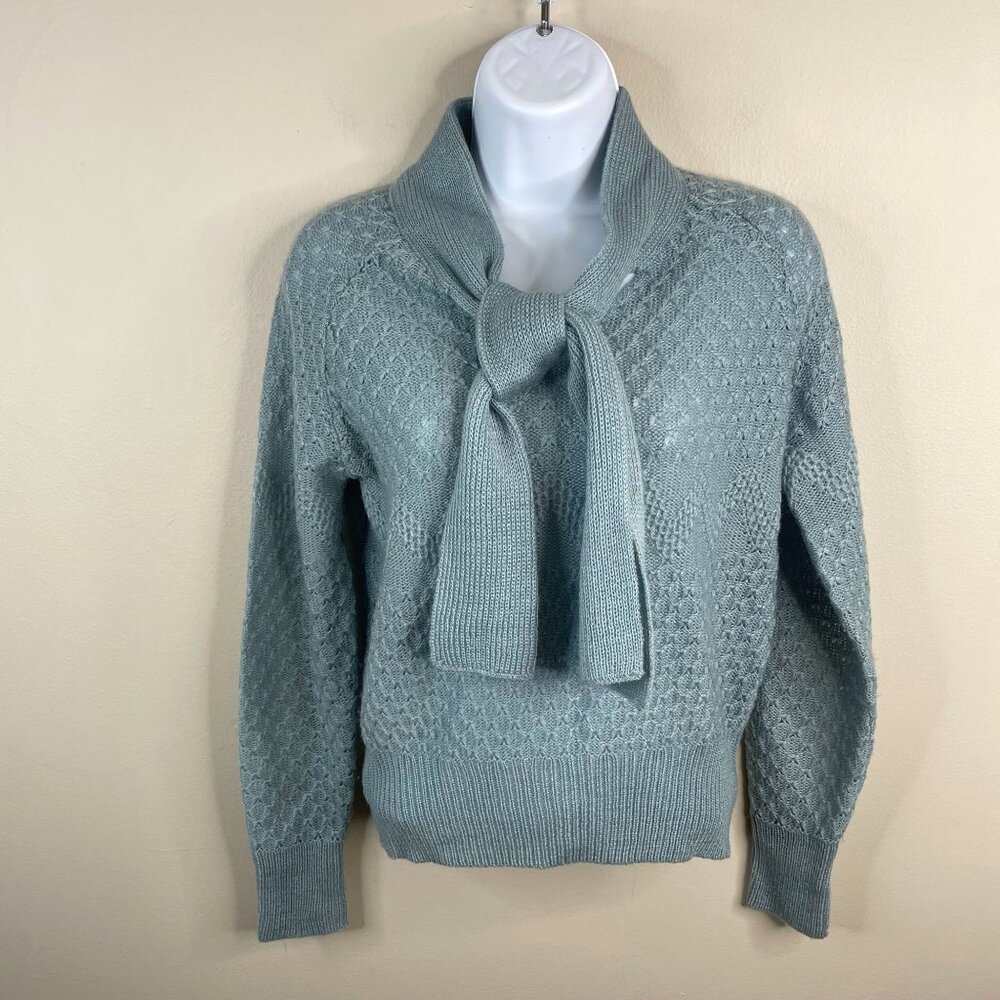 Vintage 60s 70s Womens Romantic Bow Neck Soft Textured Sweater Medium Feminine